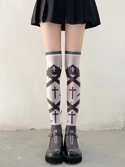 Women's Knee Stockings Dream Witch Thorns Cross Summer Lolita Socks Two-Dimensional Long Thighs Sexy Halloween Stockings Cosplay