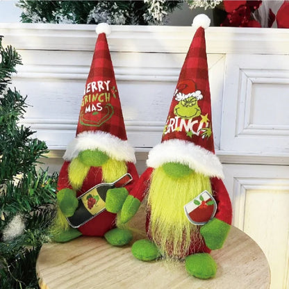 New Christmas Grinch Green Hair Monster Faceless Old Man Three-dimensional Christmas Ornament Doll Holiday Ornament