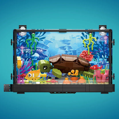 Fish Tank Block Set with Lights, Aquarium, Marine Life, Shark Eco Tank, Block Playset for Kids 6+ Years, Gift for Ocean Lovers