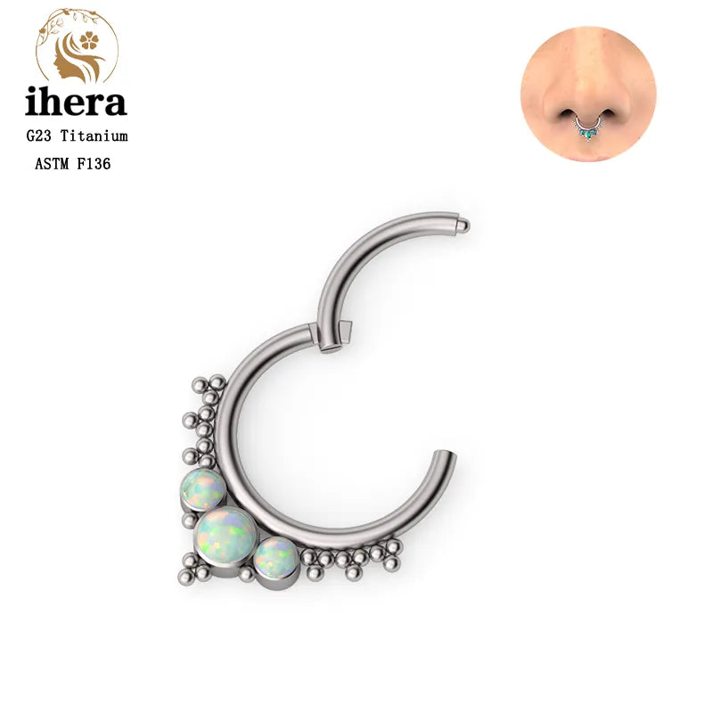 G23 Titanium Opal Nose Ring 8/10mm Septum Piercing Clicker Women Men Ear Cartilage Piercing Earring Body Jewelry