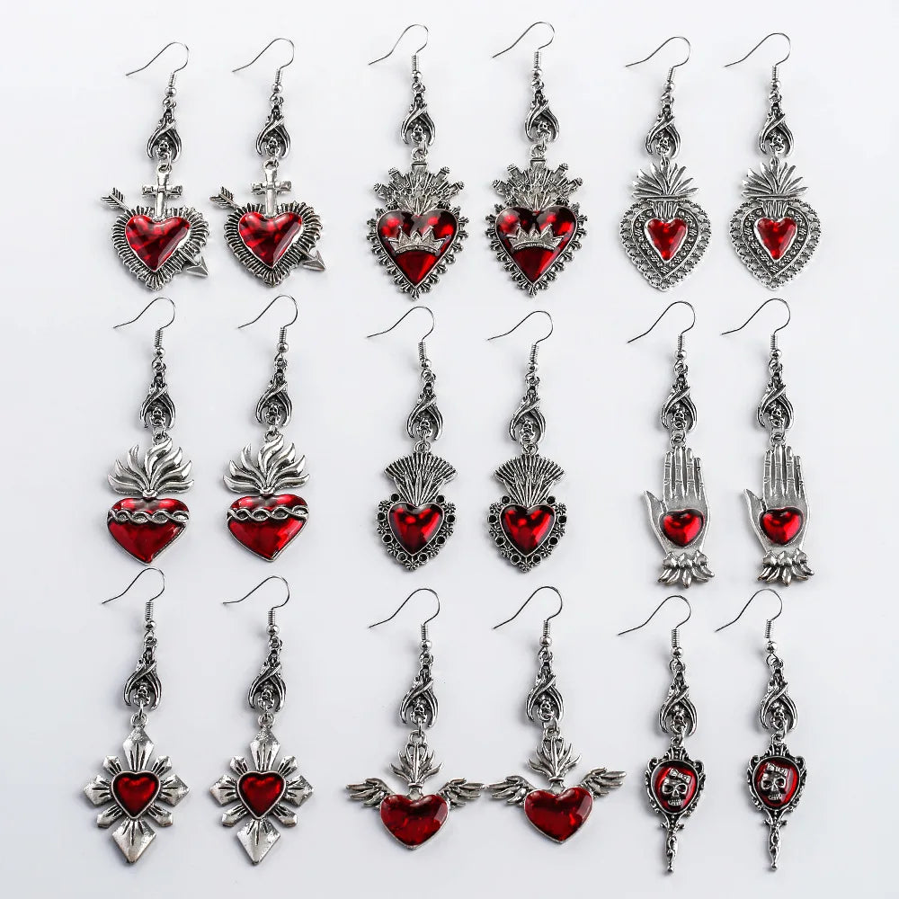 New Dark Vintage Gothic Collection Earrings Sacred Heart Goth Halloween Earrings for Women Red Oil Drop Gothic Punk Accessories