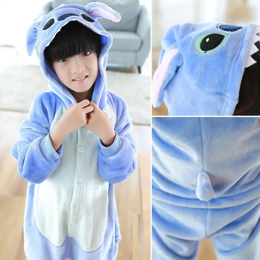 Disney Kids Lilo Stitch Cosplay Costumes Jumpsuit Kigurumi Clothes Stitch Child Hooded Loungewear Halloween Boys Girls Clothes