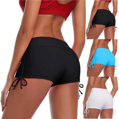 2022 Adjustable Side Tie Swimming Trunks Female Shorts Middle Waist Push Size Women's Bikini Swimsuit Trending Bottom Swimwear