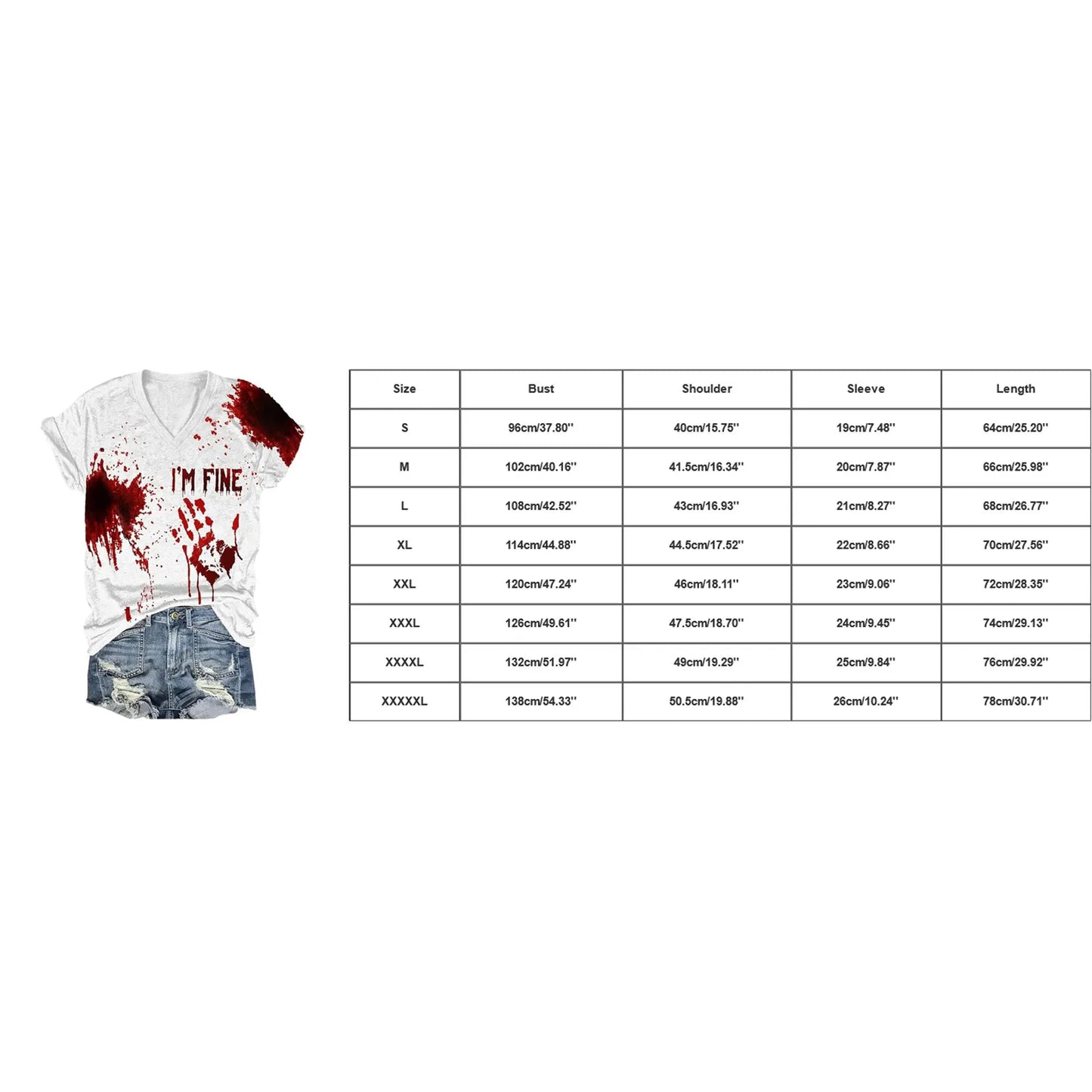 Women'S Casual V Neck Short Sleeved Halloween Bloody Letter Printed T Shirt European And American Women'S Fashionable T Shirts