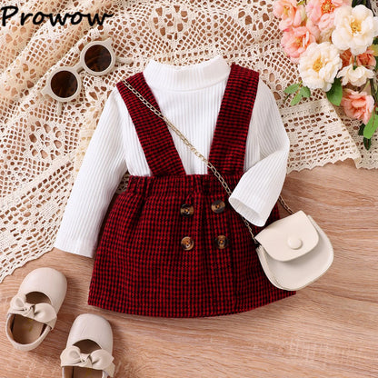 Newborn Clothes 2024 Baby Girl Outfit Set Winter White Lace Collar Top+ Bow Corduroy Red Dress Baby Christmas Clothes Costume