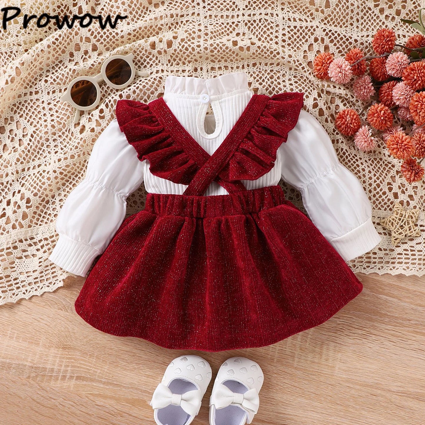 Newborn Clothes 2024 Baby Girl Outfit Set Winter White Lace Collar Top+ Bow Corduroy Red Dress Baby Christmas Clothes Costume