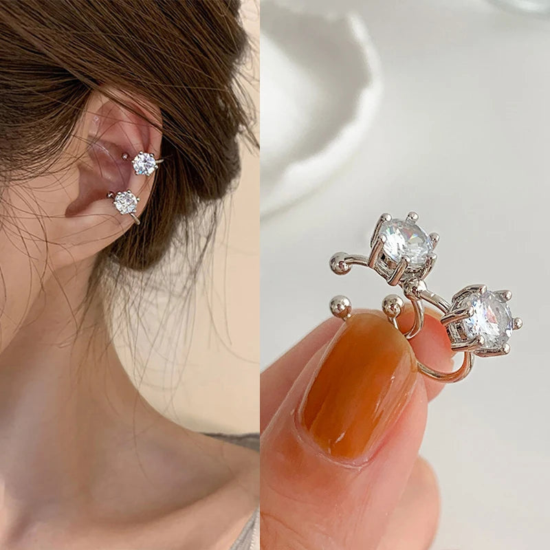 2024 Irregular Shiny Zircon Ear Clip Earring for Women Fashion Simple Geometry No Piercing Ear Cuff Party Jewelry Christmas Gift