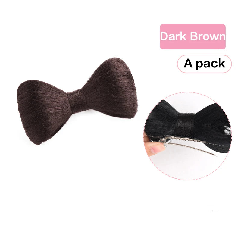 Synthetic Bow knot clip hair bun set clip style hair extensions hair chignons Chicken Feather Claw Double Ball Hair Bag