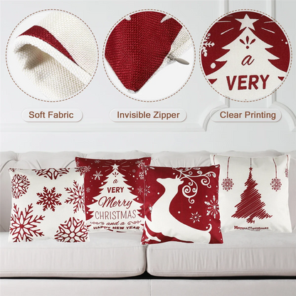 Christmas Pillow Covers 18X18 Set of 4, Decor for Home,Xmas Decorations Throw Cushion Case for Home