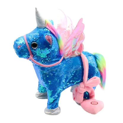 New Electric Walking singing Unicorn Plush Toy Stuffed Animal Pegasus Pony Toys 35cm Music Unicorn Toy for kids Christmas Gifts