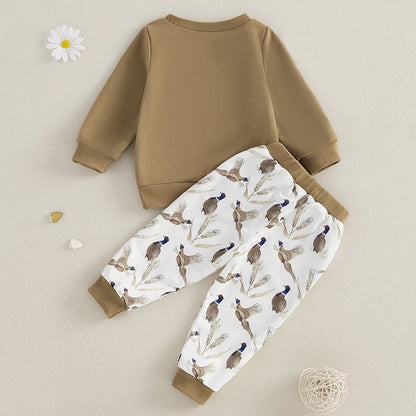 2024-08-19 Lioraitiin Baby Boy Girl Outfits Wild Goose Print Pullover Sweatshirt Elastic Waist Pants with Pockets Clothes Set