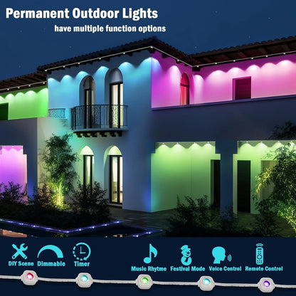 RGB Eaves Lights 30M Permanent Outdoor LED Light String Strip APP Smart DlY Auto Scene Lighting Effects Christmas Holidays Decor