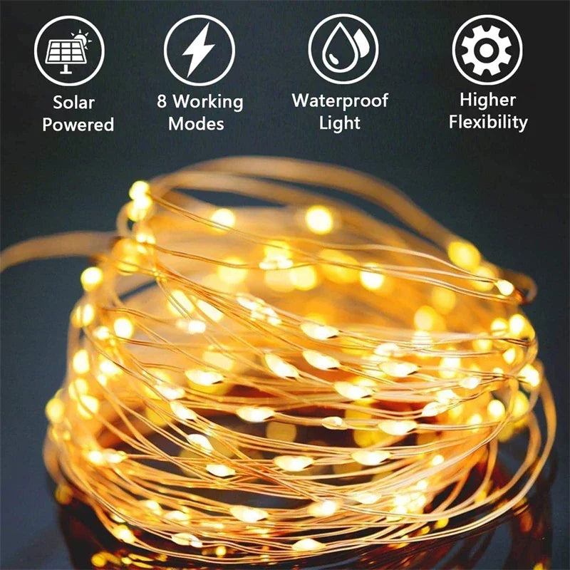 300 LED Solar Light Outdoor Lamp String Lights For Holiday Christmas Party Waterproof Fairy Lights Garden Garland Copper