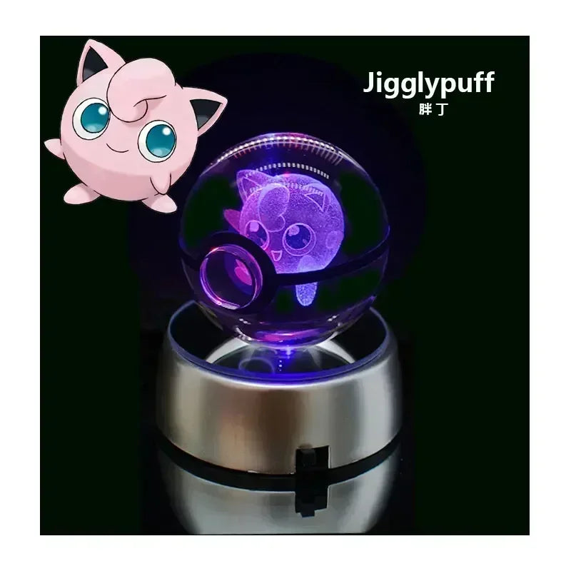 Pokemon 3D Crystal Ball Pikachu Figure Pokeball Engraving Crystal Charizard Model with Led Light Base Toys Anime Christmas Gift