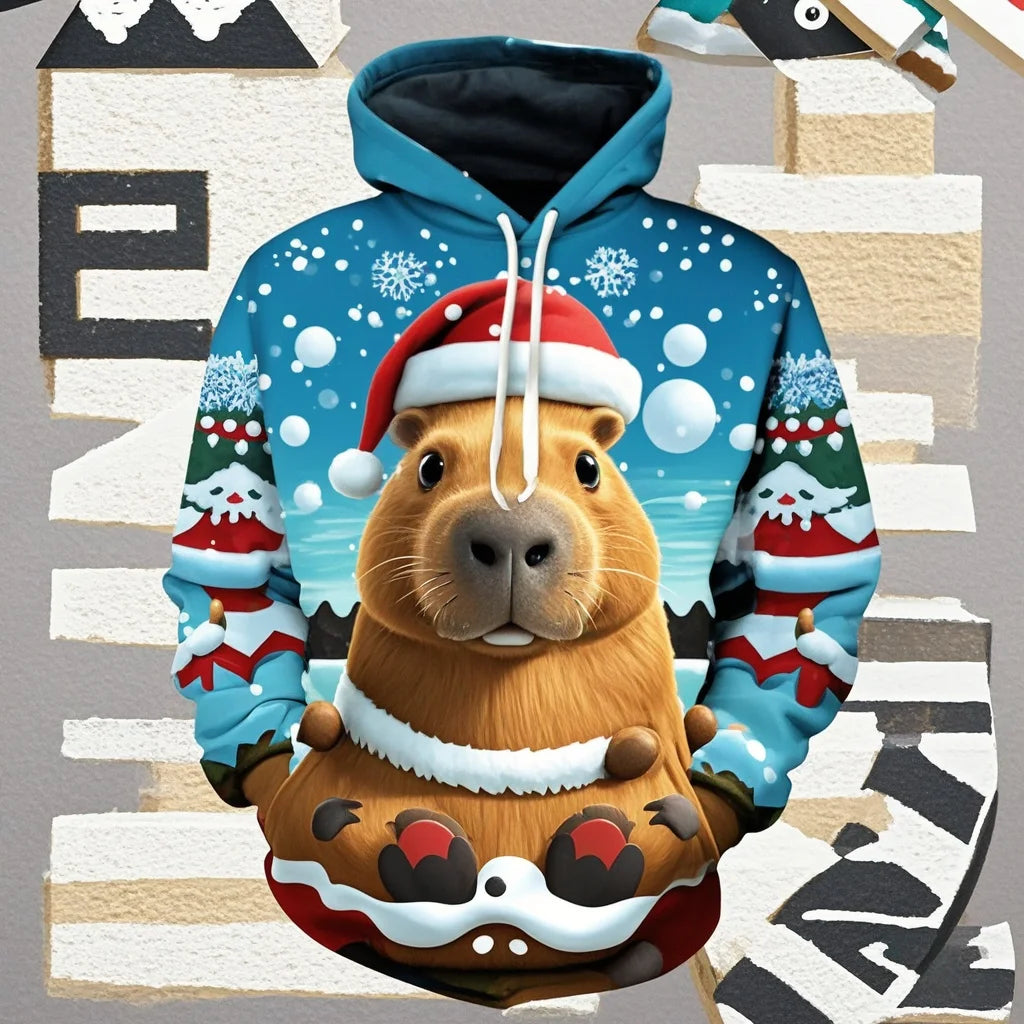 Harajuku New 3D Printing Cute Animals Capybara Hoodies For Men Women Clothing Funny Christmas Hooded Hoody Kid Sweatshirts Top