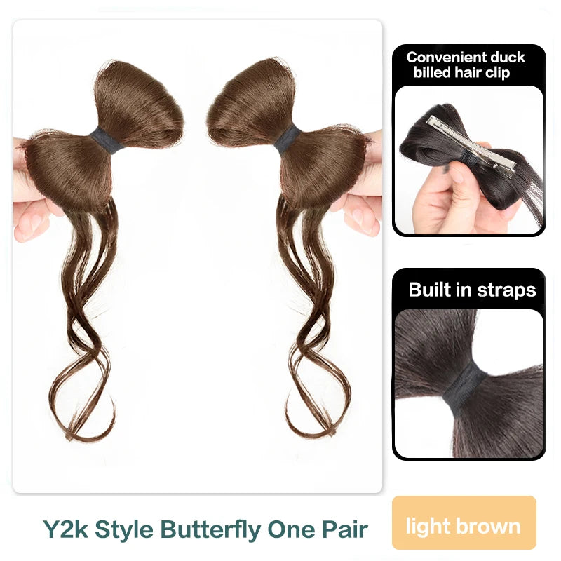 Synthetic Bow knot clip hair bun set clip style hair extensions hair chignons Chicken Feather Claw Double Ball Hair Bag