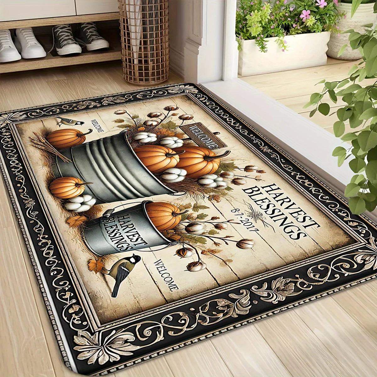 Thanksgiving Fall Pumpkin Theme Door Mat Kitchen Bathroom Laundry Non-slip Floor Mat Living Room Balcony Hallway Entrance Rugs