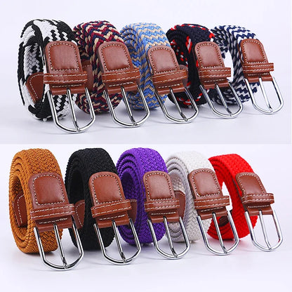 Black Female Casual Knitted Pin Buckle Men Belt Woven Canvas Elastic Expandable Braided Stretch Belts for Women Jeans Belts Belt