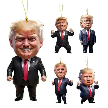 1pc Trumps-Inspired Acrylic Christmas Decor Hanging Ornament For Car And Tree Perfect Holiday Gift Funny Cartoon Pendant