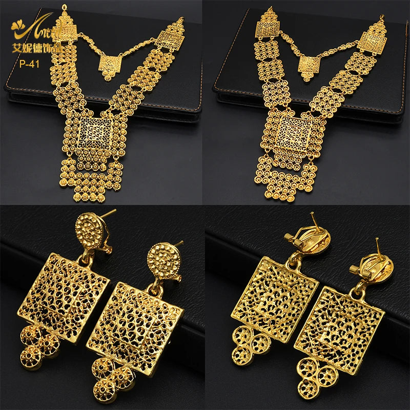 ANIID African 24K Gold Plated Jewelry Sets For Women 2PCS Set