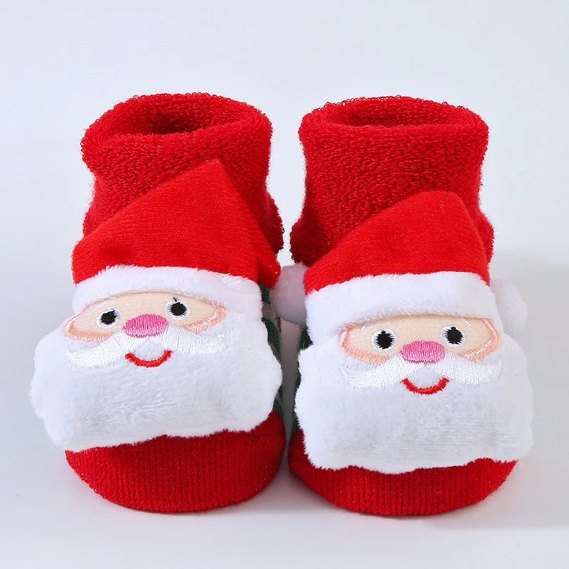 Winter Baby Sock Winter Cartoon Elk Tree Christmas Red Thick Warm Stocking Infant Anti-slip Floor Terry Sock Christmas Gift