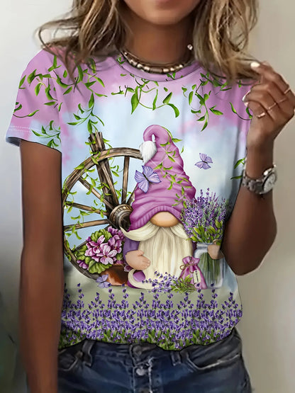 Bee Genie Gnomes Printed Womens T-shirt Comfortable Crew Neck Short Sleeves Summer Style Casual Woman Clothing