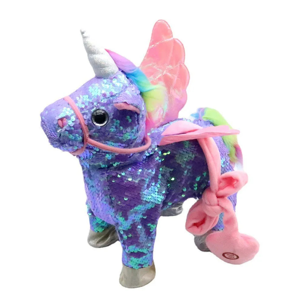 New Electric Walking singing Unicorn Plush Toy Stuffed Animal Pegasus Pony Toys 35cm Music Unicorn Toy for kids Christmas Gifts