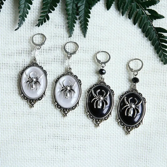 Gothic Dangle Spider Cameo Earrings,small Spider Earrings,Witches,Gothic Victorian Silver plated Framed Spider Cameo Earrings