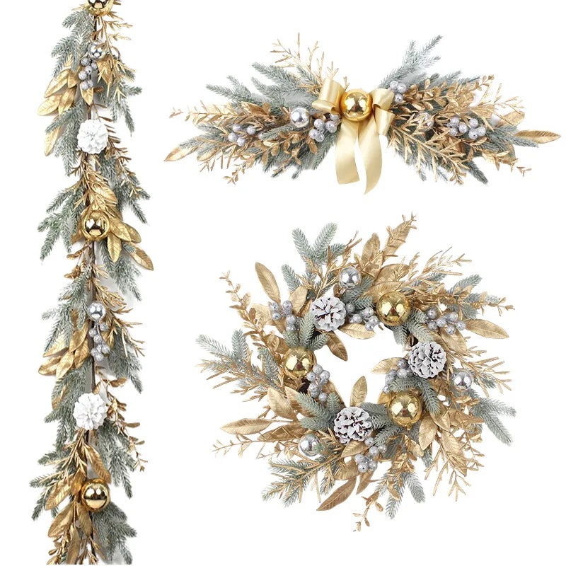 Artificial Christmas Wreath Branch Rattan Golden Garland For Front Door Hanging Wall Indoors Outdoors Christmas Ornament Decor