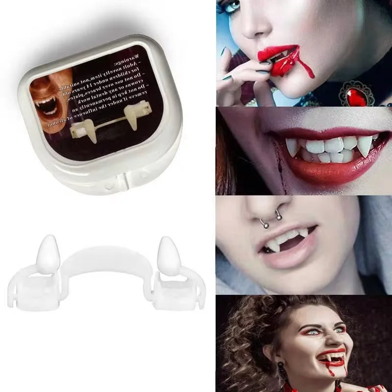 Retractable Vampire Teeth Dentures Fangs Halloween Cosplay Vampire Fangs Dentures Zombie Teeth Prop Halloween Party Decoration