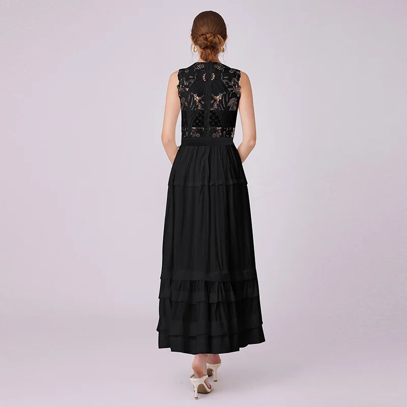 Designer Summer Holiday Women Dress Lace Flower Embroidery Crochet Long Evening Dresses Maxi Vestidos