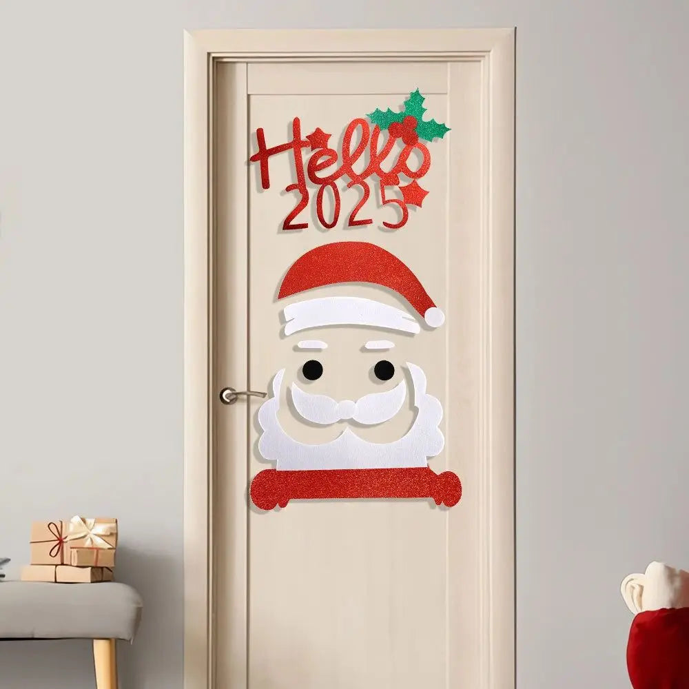 2 Set Cartoon Christmas Felt Door Sticker Funny Elk Christmas Tree Snowman Santa Claus Window Sticker Exquisite