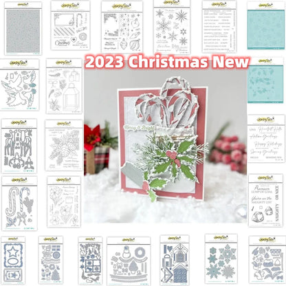 2023 Winter Christmas Wishes New Metal Cutting Dies Clear Stamps Stencil For Scrapbook Diary Cut Template DIY Make Card Album