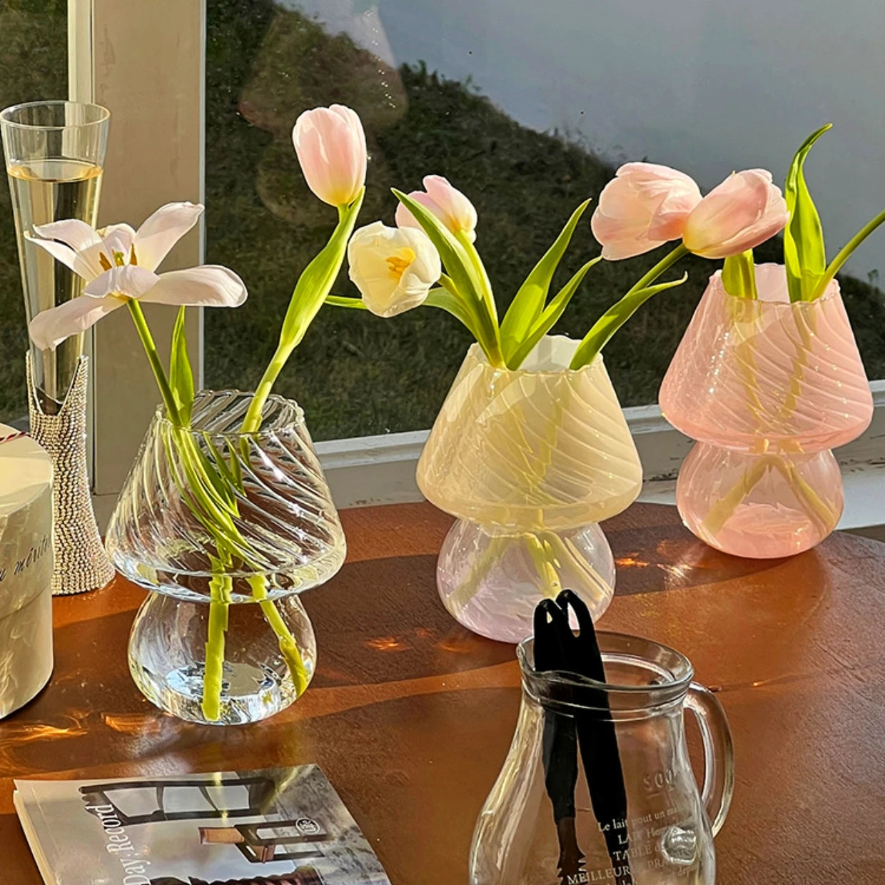 Glass Vase Home Decoration Lamp Flower Vase Mushroom Vases Decorative Vase Hydroponic Vase Tealight Holder Aesthetic Room Decor