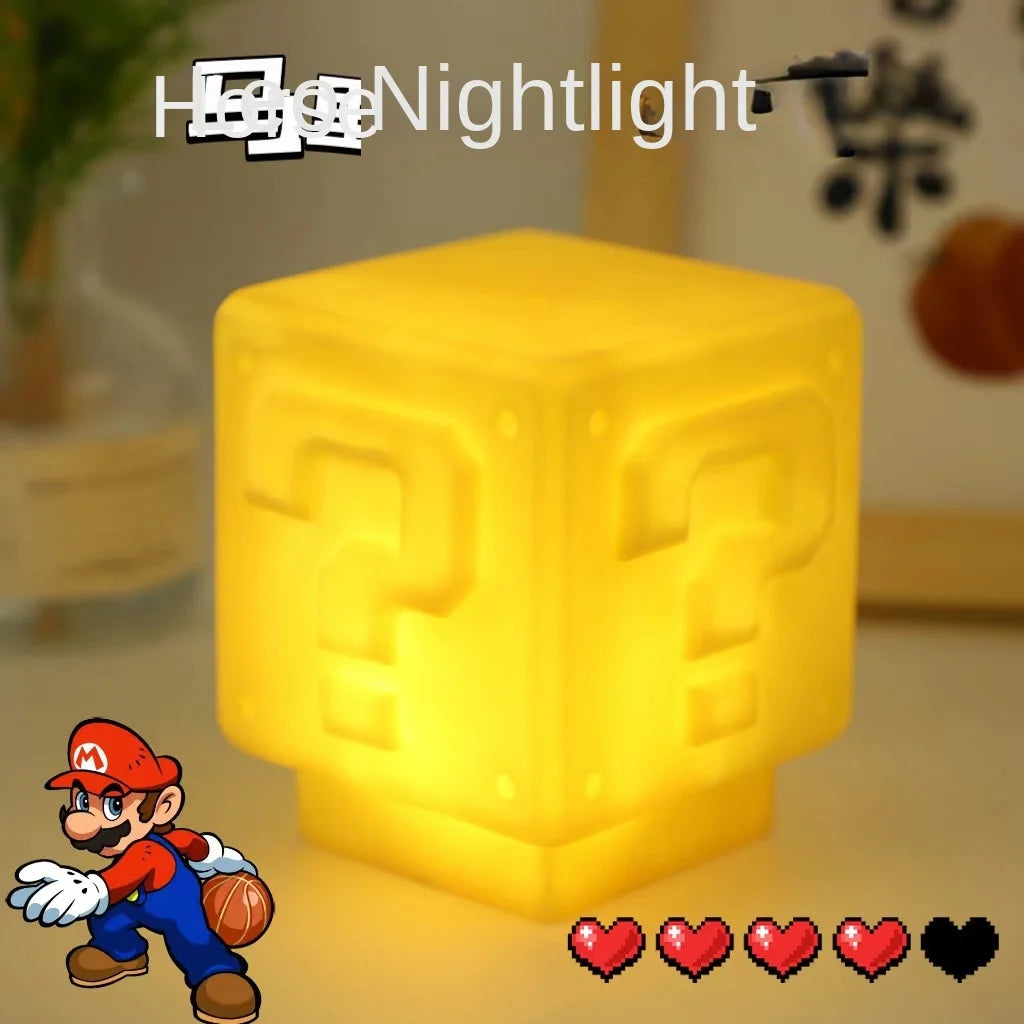 Mario Night Light Super Mario Question Mark Luminous Small Night Light Square Brick Room Decoration Desktop Atmosphere Light