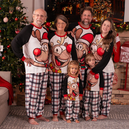 PatPat Christmas Pajamas Outfits Matching for Family Raglan Sleeves Quirky Reindeer Graphic Plaid Pants Pjs Sets