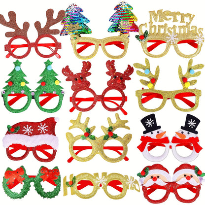 12pcs Sparkling Christmas Party Glasses Frames for Festive Celebrations Christmas Parties Decoration Accessories Holiday Favors