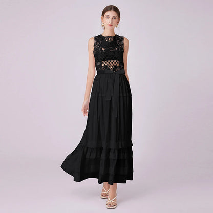 Designer Summer Holiday Women Dress Lace Flower Embroidery Crochet Long Evening Dresses Maxi Vestidos