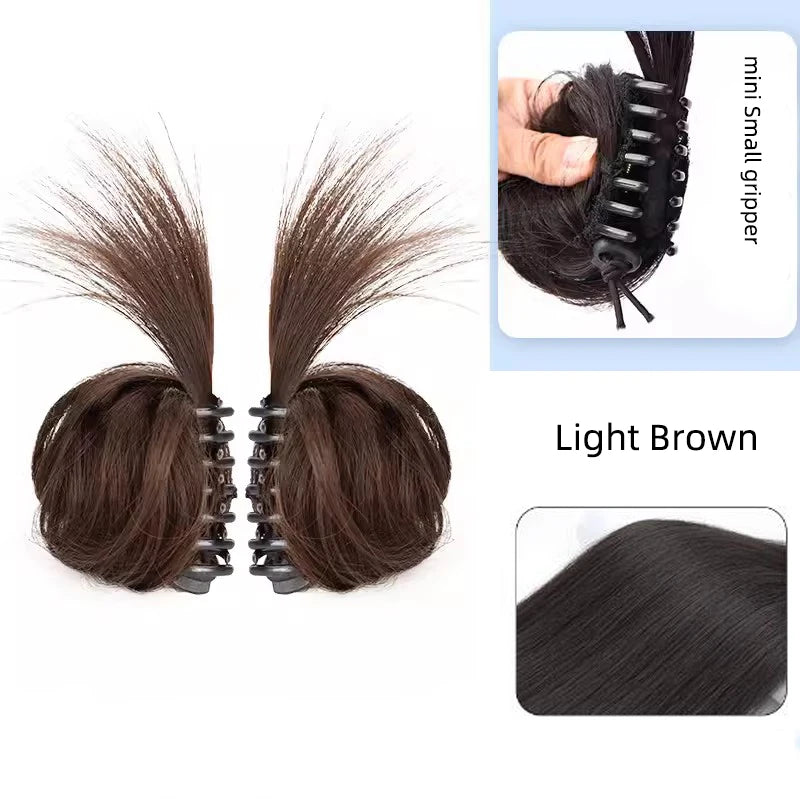 Synthetic Bow knot clip hair bun set clip style hair extensions hair chignons Chicken Feather Claw Double Ball Hair Bag