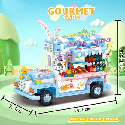 ToylinX 641PCS Building Blocks Mini Car Ice Cream Truck Model, Street View Series Christmas Xmas Best Gift for Girls with Box