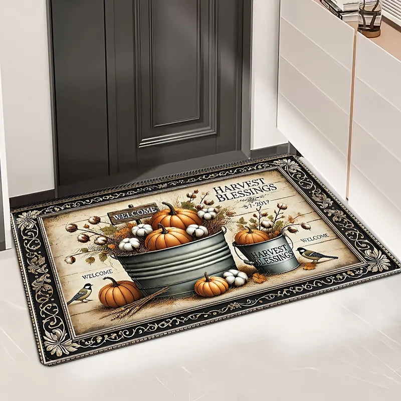 Thanksgiving Fall Pumpkin Theme Door Mat Kitchen Bathroom Laundry Non-slip Floor Mat Living Room Balcony Hallway Entrance Rugs