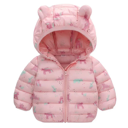 Kids Boy Lightweight Down Jacket Girl Baby Cartoon Dinosaur Outerwear Hooded Coat Autumn Winter Clothes Christmas Birthday Gifts