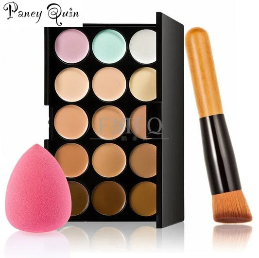 15 color Concealer Contouring correcteur makeup products face Based anti cernes cosmetic set brush Sponge Puff wholesale