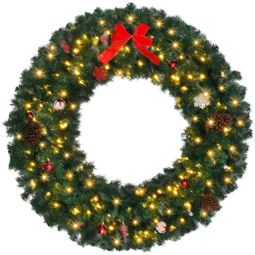 48 Inch Pre-lit Artificial Christmas Wreath, Ourdoor Christmas Wreath Decorations with 150 LED Lights