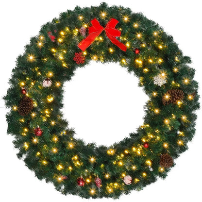 48 Inch Pre-lit Artificial Christmas Wreath, Ourdoor Christmas Wreath Decorations with 150 LED Lights