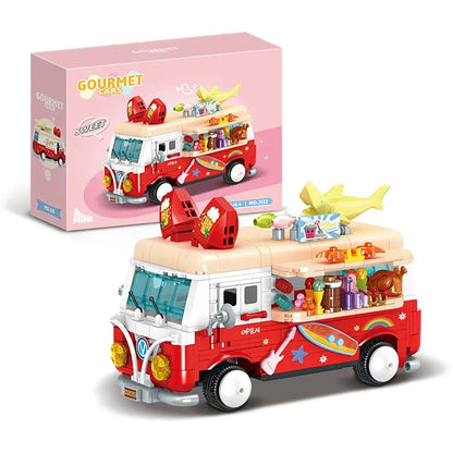 ToylinX 641PCS Building Blocks Mini Car Ice Cream Truck Model, Street View Series Christmas Xmas Best Gift for Girls with Box