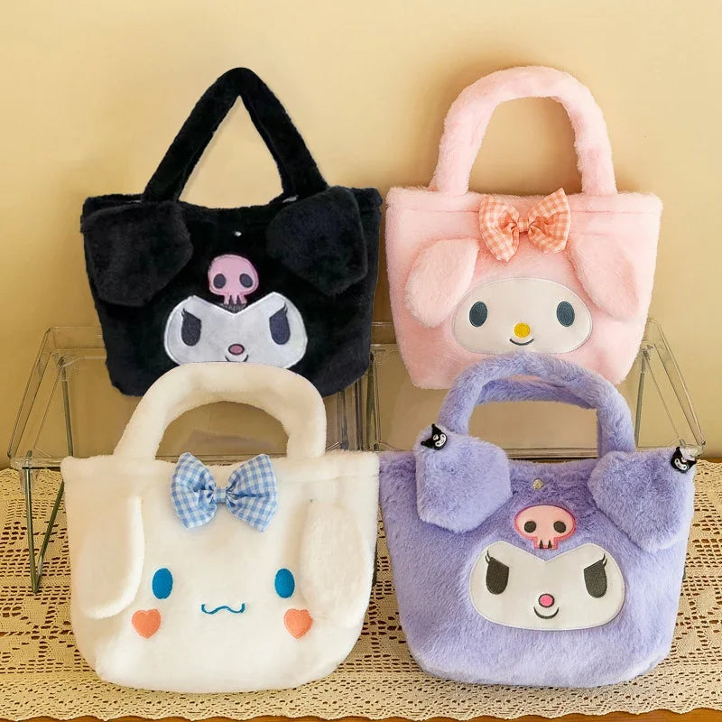 Kawaii Sanrio Plush Bag My Melody Kuromi Cartoon Animal Handbag Cute Cinnamoroll Storage Tote Bags Women Girls Birthday Gifts