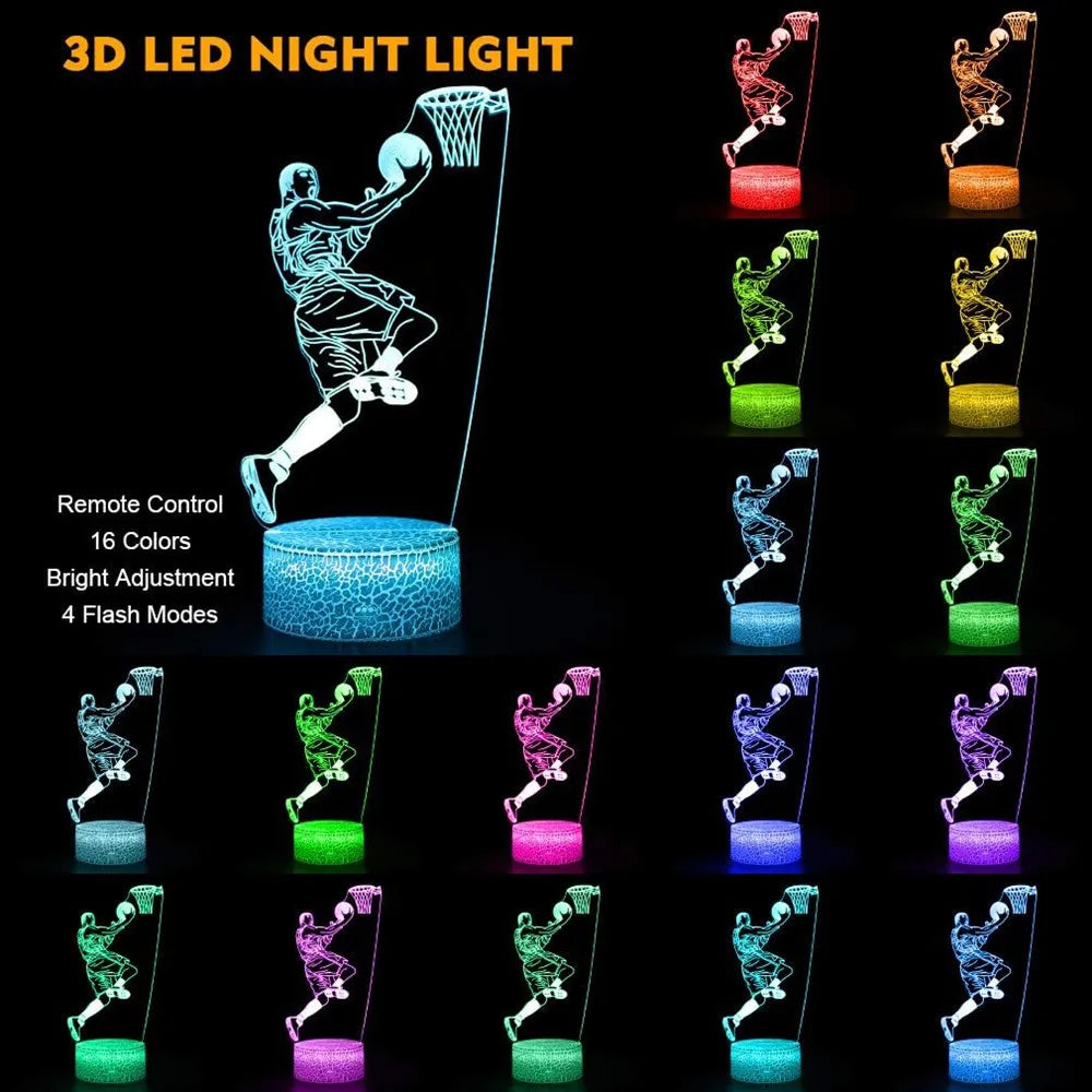 Children's Basketball Night Light 3D Illusion Light 16 Color With Remote Control LED Light Dimmable Christmas Gift