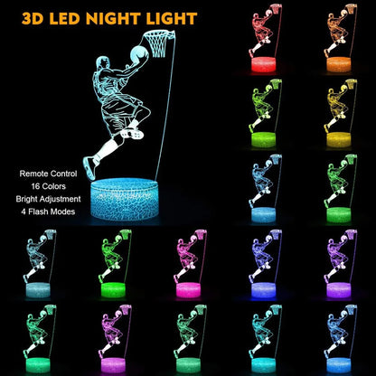 Children's Basketball Night Light 3D Illusion Light 16 Color With Remote Control LED Light Dimmable Christmas Gift