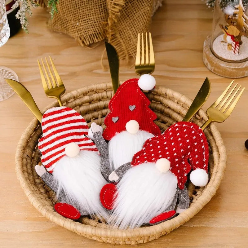 Christmas Rudolph Cutlery Sets Party Cutlery Sets Gnome Cutlery Holder Christmas Table Decoration Gnome Cutlery Holder Set